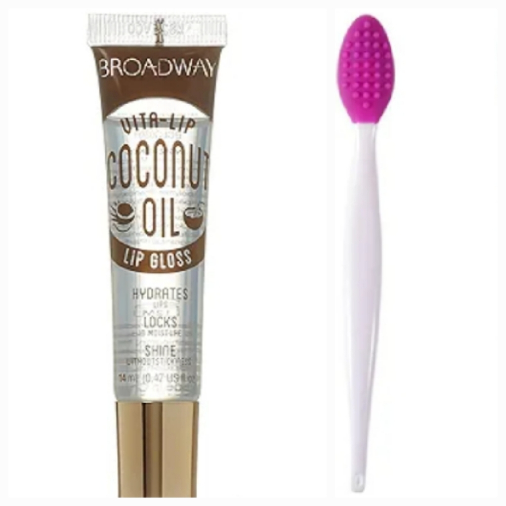 2 Piece Coconut Oil Broadway Clear Lip Gloss Silicone Exfoliating Lip Scrub NWT